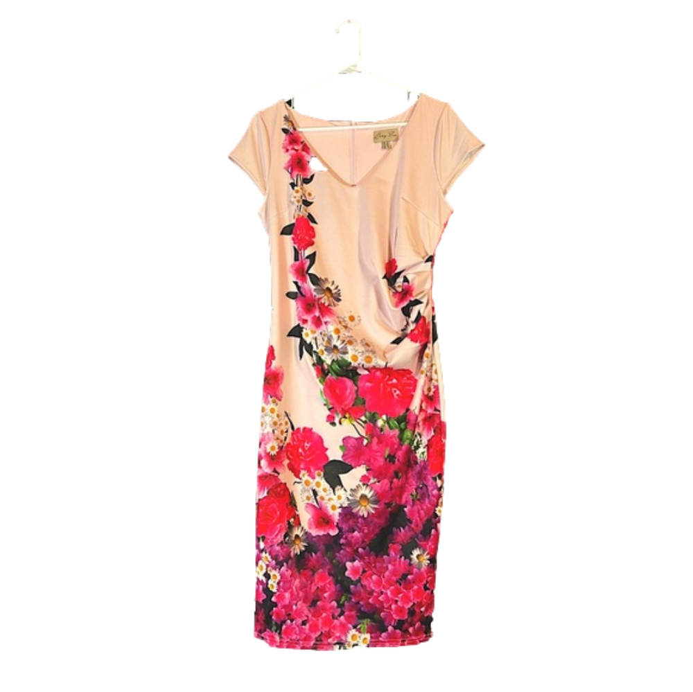 Lindy Bop Pink Floral stretch wiggle dress Size 6